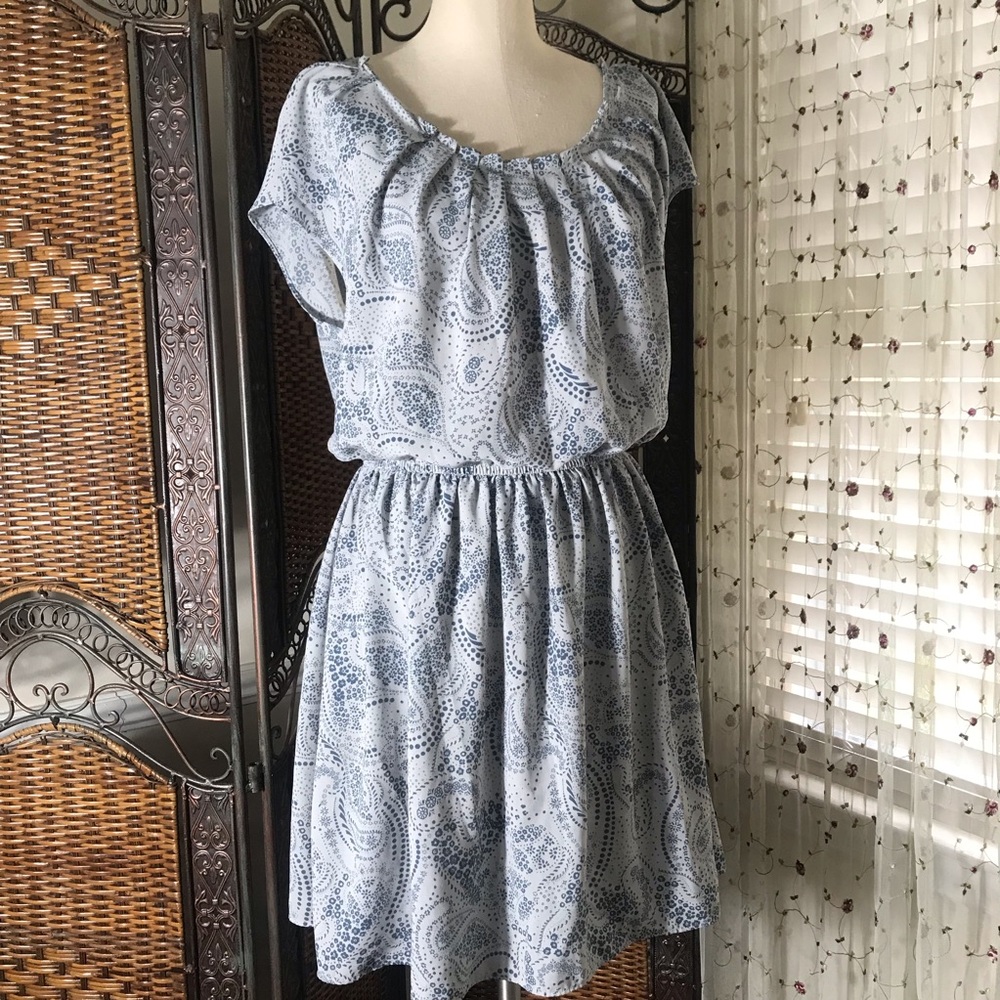 LC Lauren Conrad Light Blue Paisley Elastic Waist Mini Dress